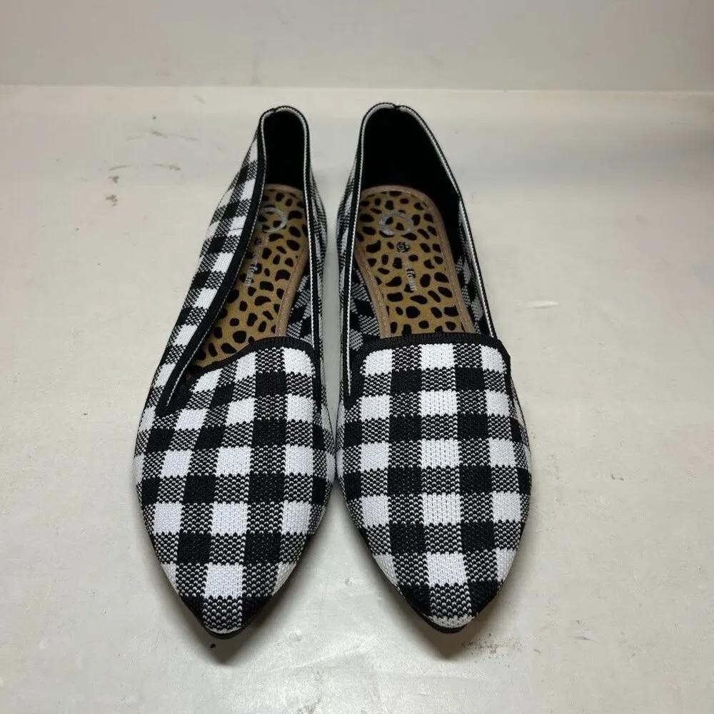 Journee Collection Womens 8.5 M Black Plaid Vickie Slip On Ballet Flats NIB RI6